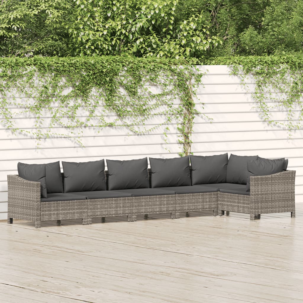 5-delige Loungeset met kussens poly rattan grijs