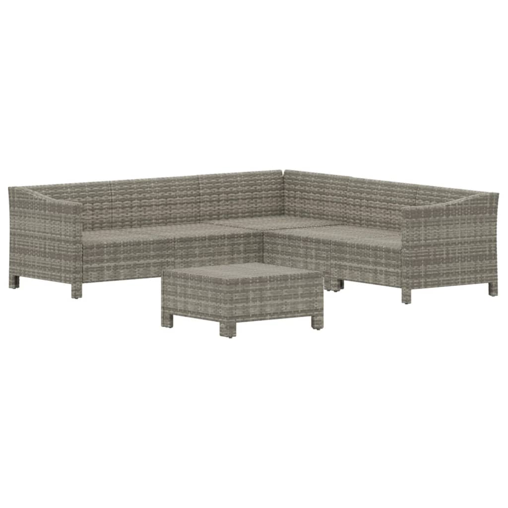 6-delige Loungeset met kussens poly rattan grijs