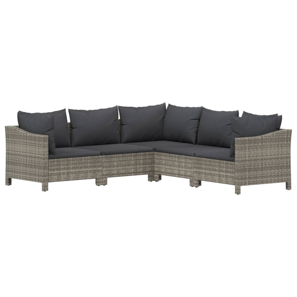 6-delige Loungeset met kussens poly rattan grijs