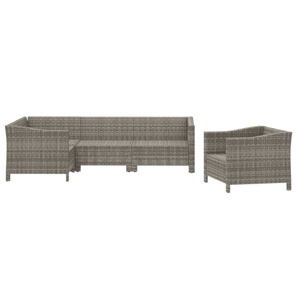 5-delige Loungeset met kussens poly rattan grijs