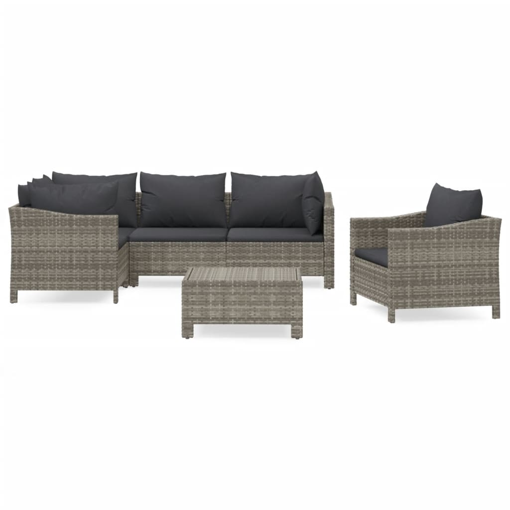 5-delige Loungeset met kussens poly rattan grijs