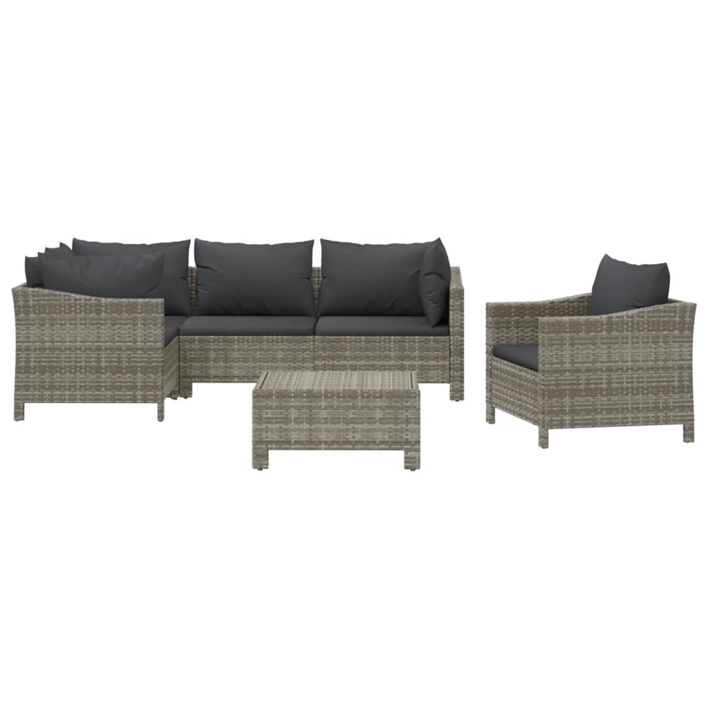 5-delige Loungeset met kussens poly rattan grijs