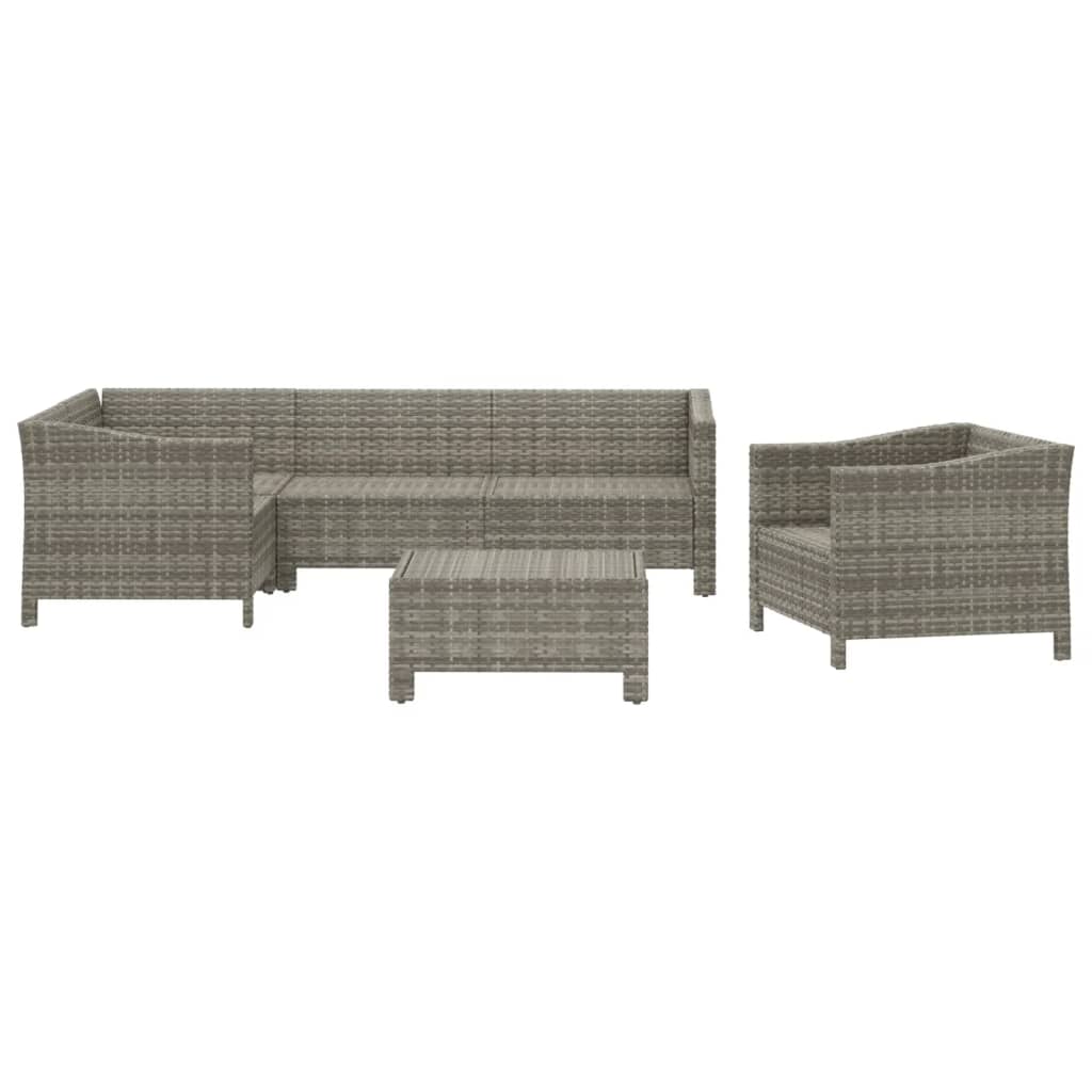 5-delige Loungeset met kussens poly rattan grijs