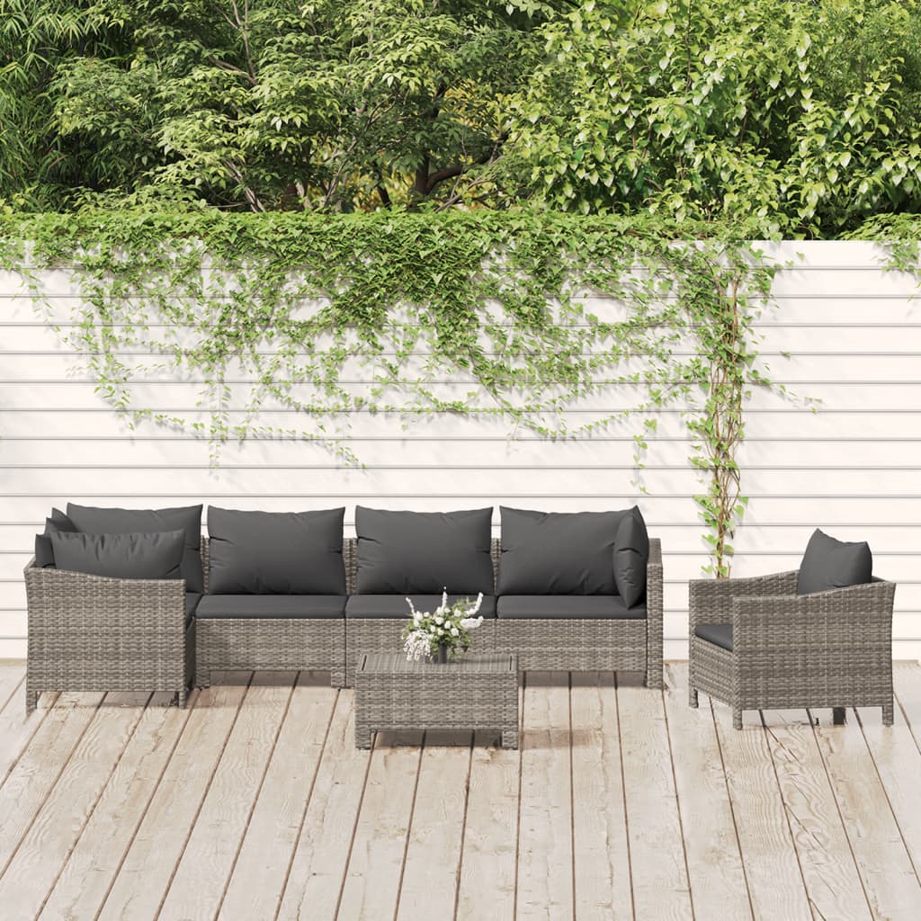 5-delige Loungeset met kussens poly rattan grijs