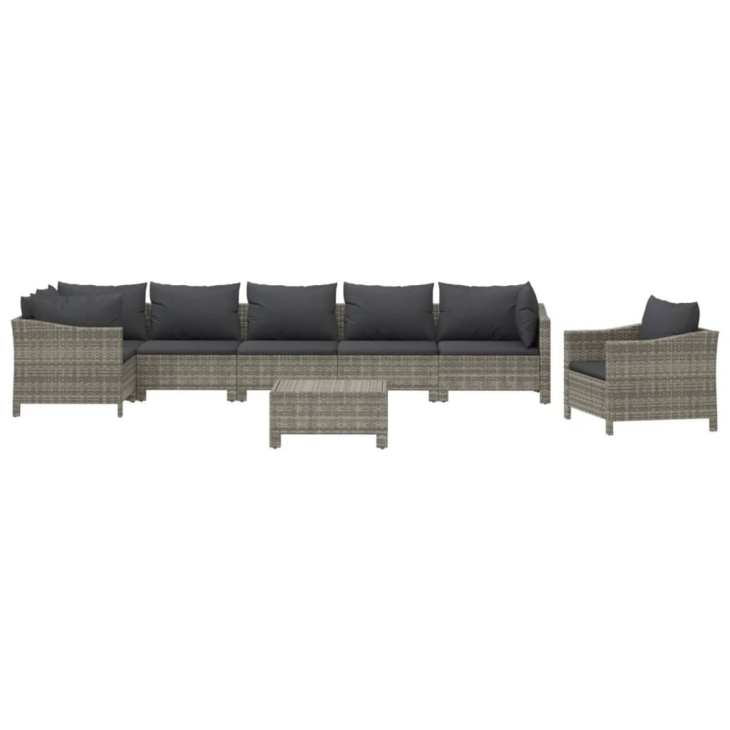 5-delige Loungeset met kussens poly rattan grijs