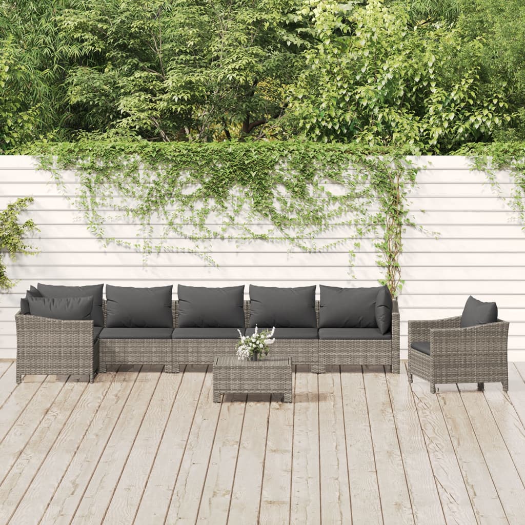 5-delige Loungeset met kussens poly rattan grijs