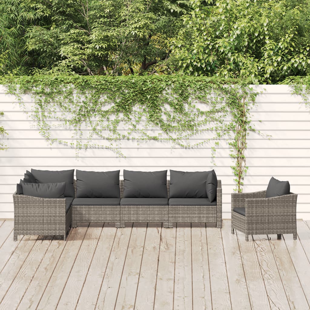 8-delige Loungeset met kussens poly rattan grijs