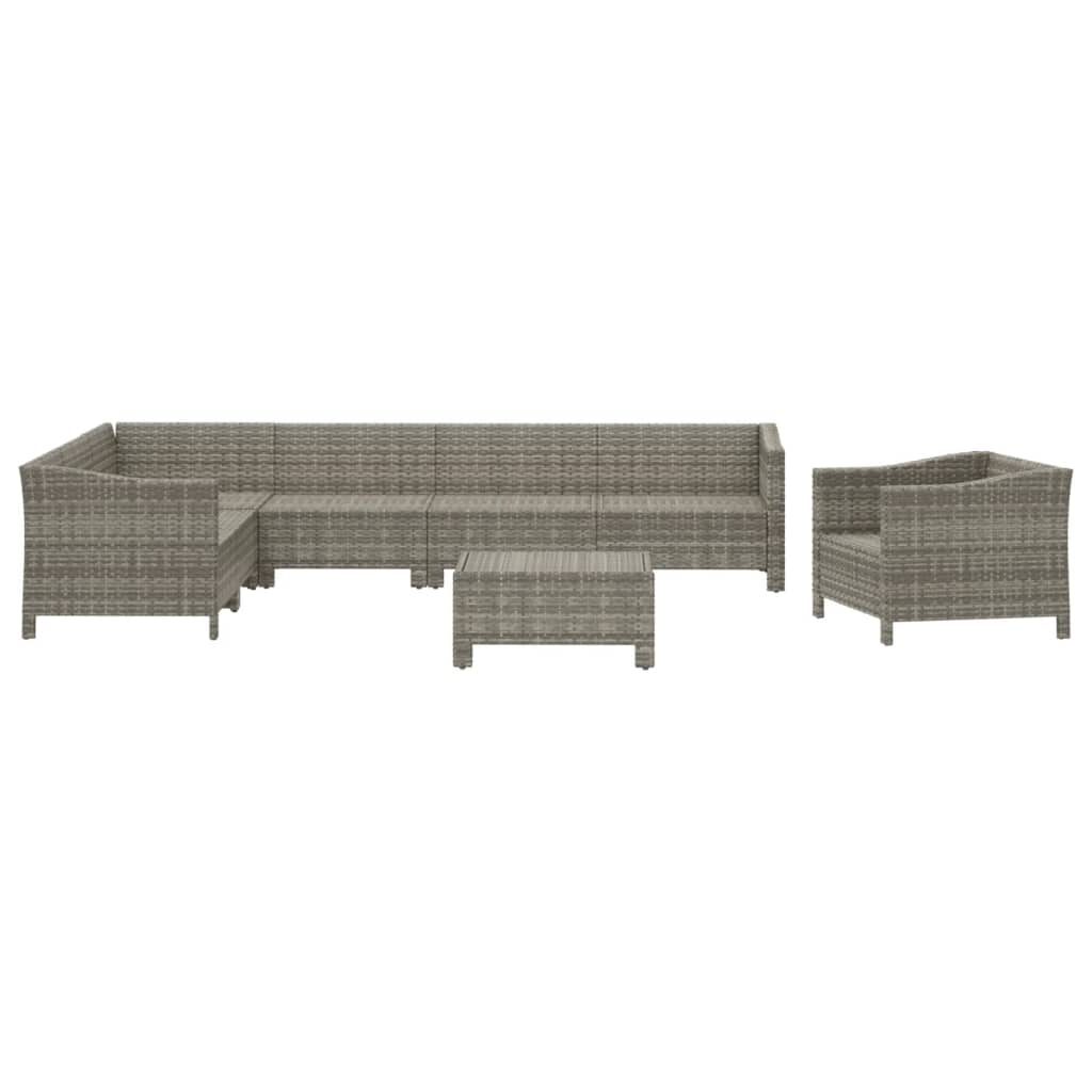 8-delige Loungeset met kussens poly rattan grijs