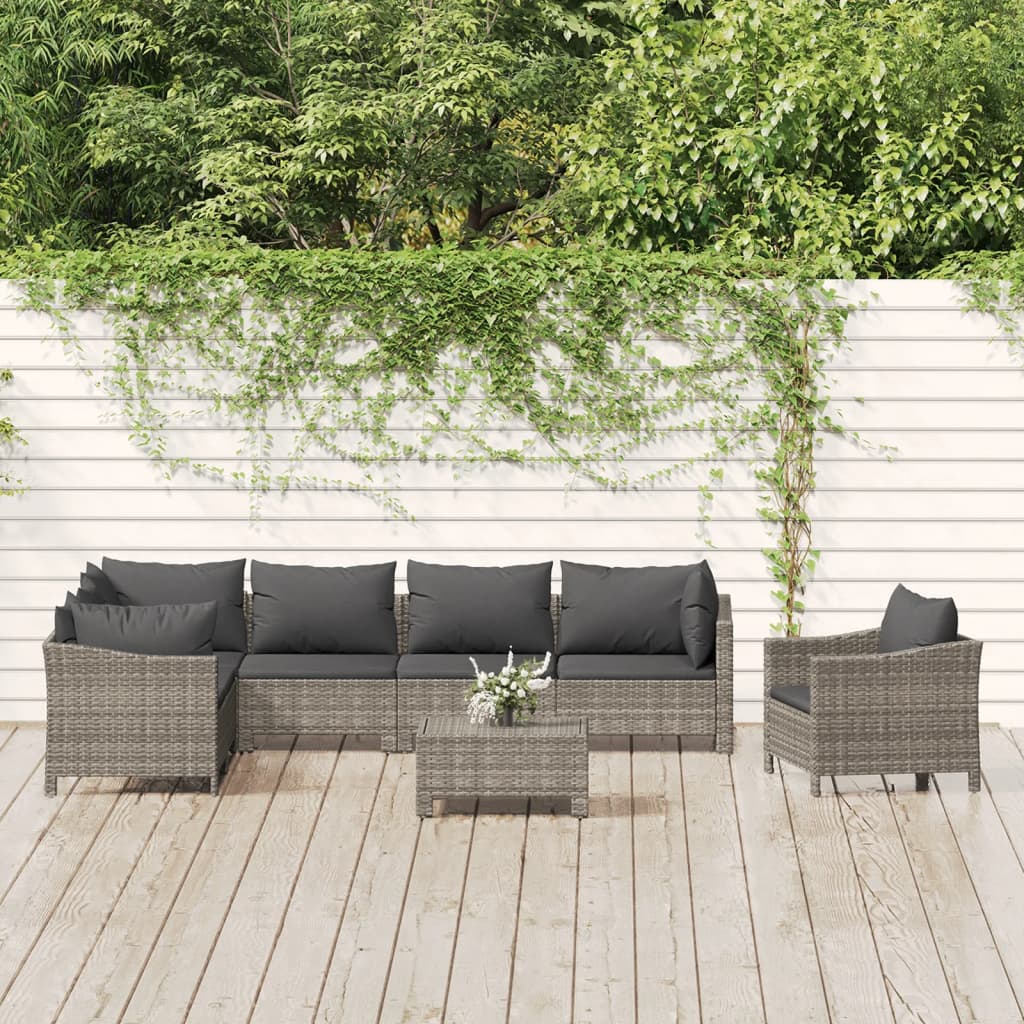 8-delige Loungeset met kussens poly rattan grijs