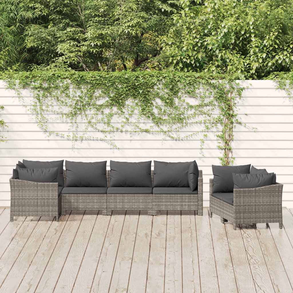 8-delige Loungeset met kussens poly rattan grijs