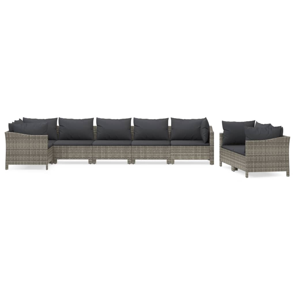 8-delige Loungeset met kussens poly rattan grijs