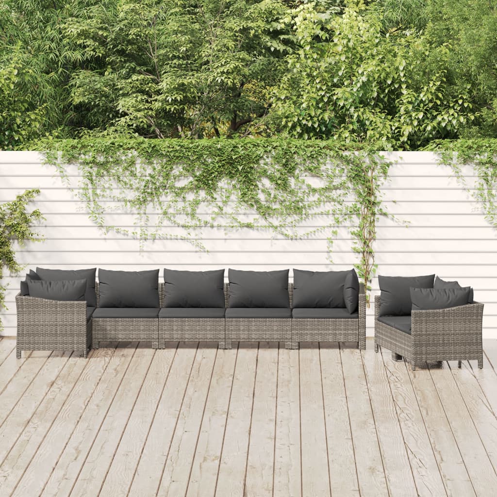 8-delige Loungeset met kussens poly rattan grijs