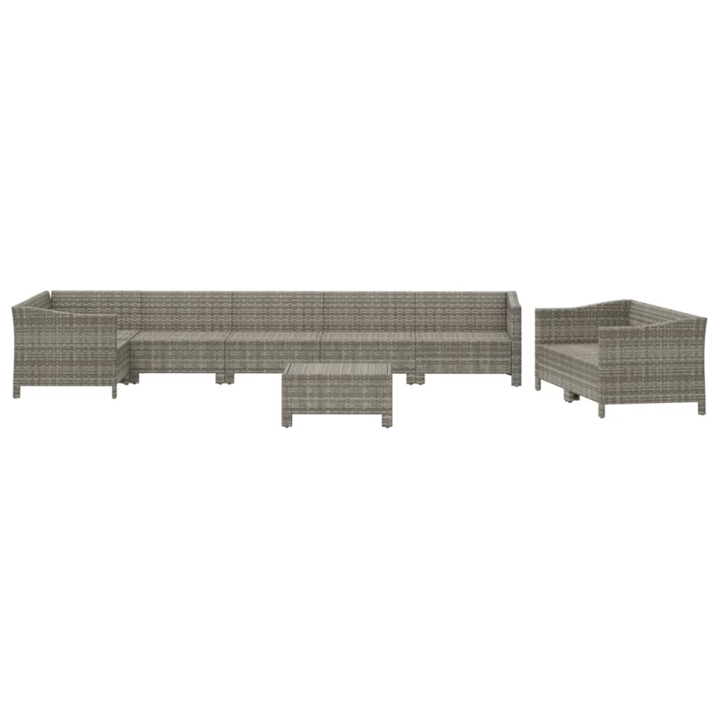 8-delige Loungeset met kussens poly rattan grijs