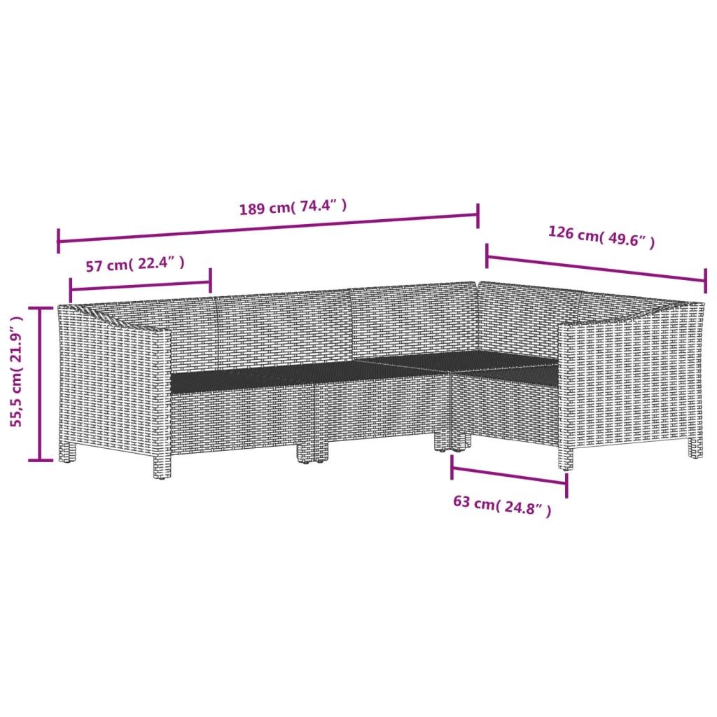 8-delige Loungeset met kussens poly rattan grijs