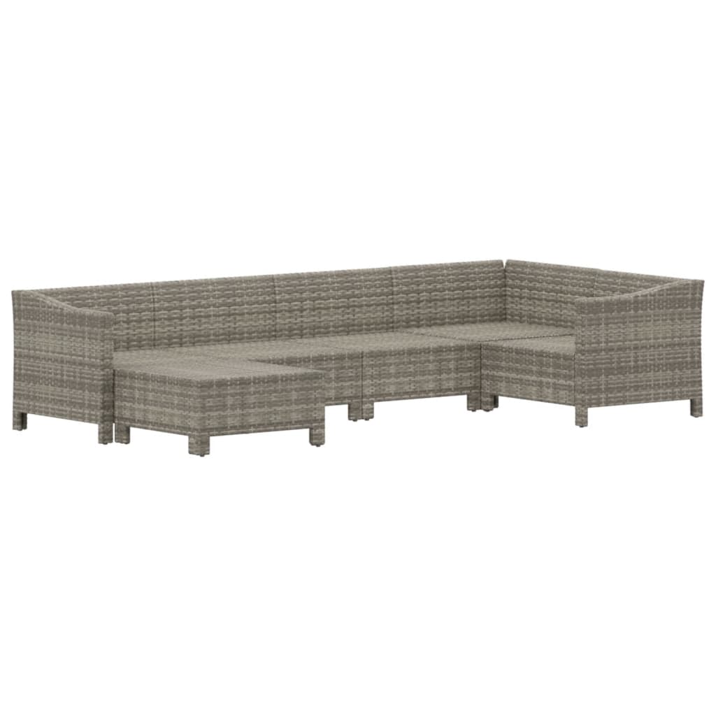 7-delige Loungeset met kussens poly rattan grijs