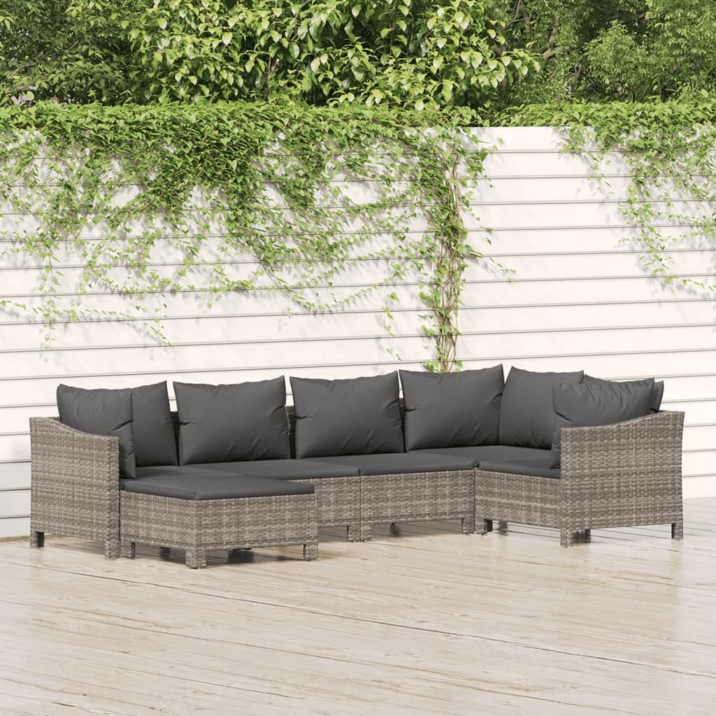 7-delige Loungeset met kussens poly rattan grijs