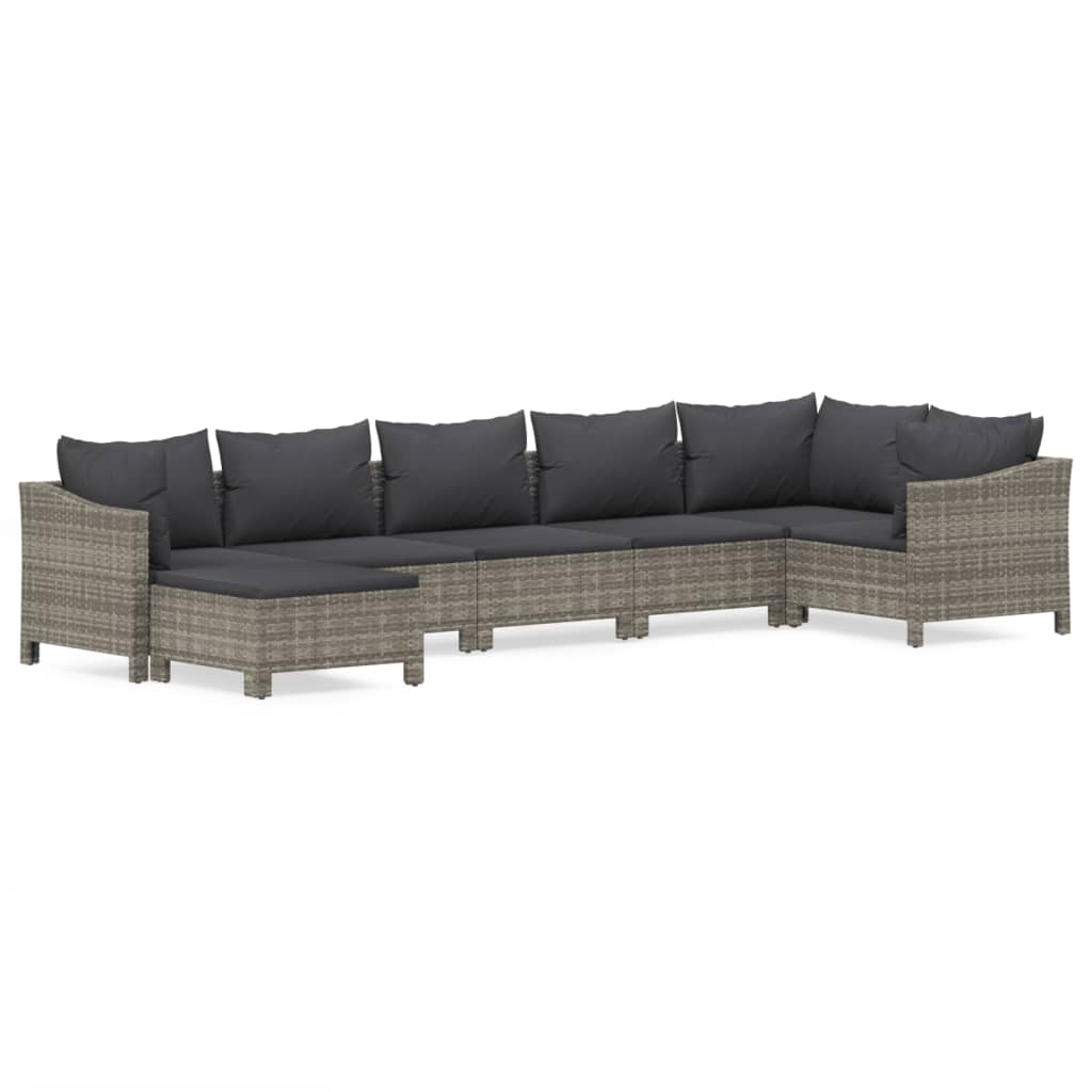 7-delige Loungeset met kussens poly rattan grijs