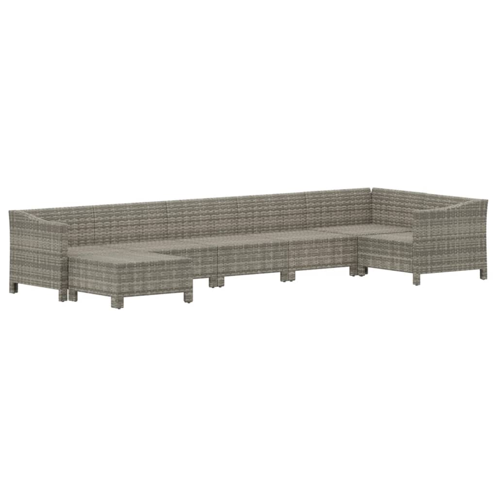 7-delige Loungeset met kussens poly rattan grijs