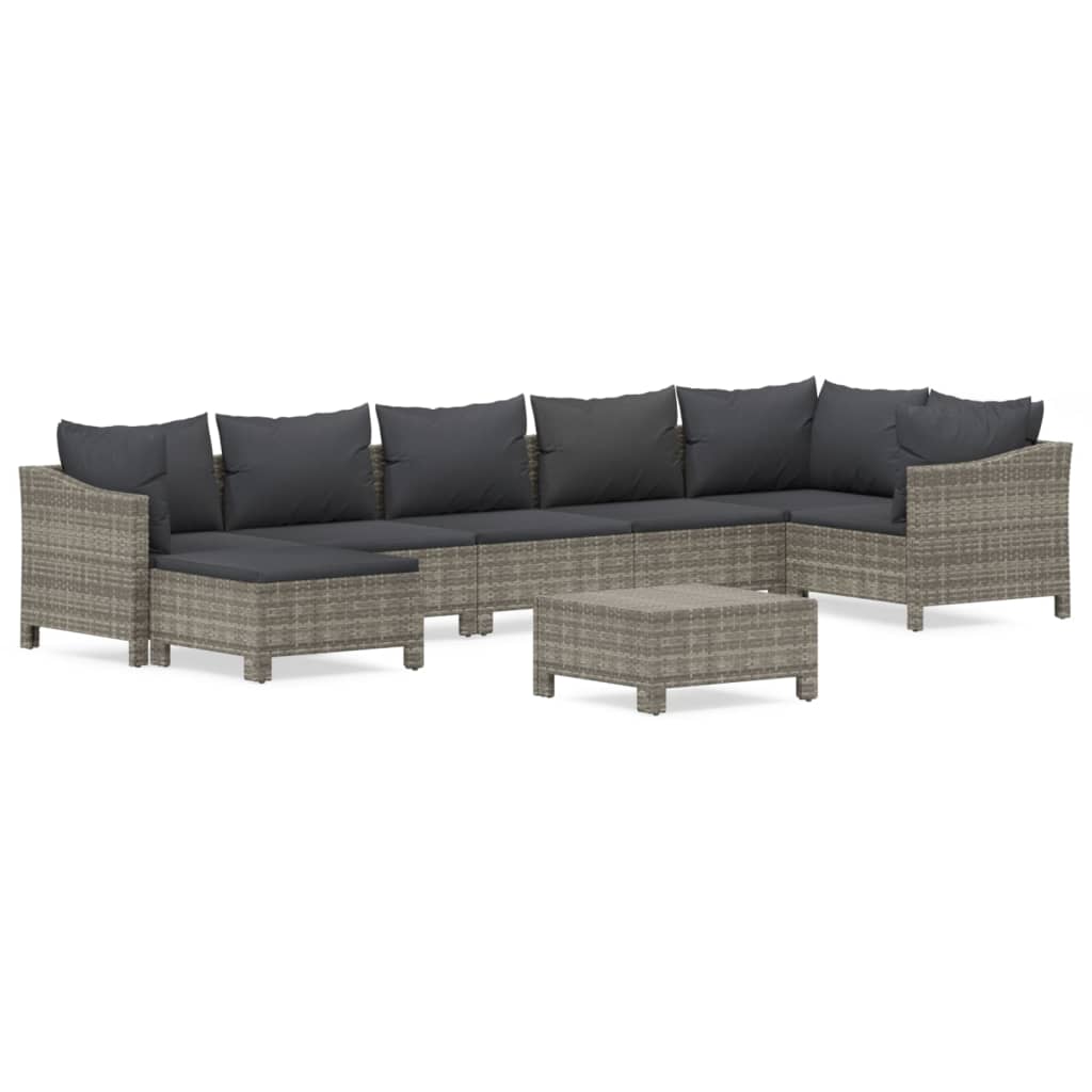 7-delige Loungeset met kussens poly rattan grijs