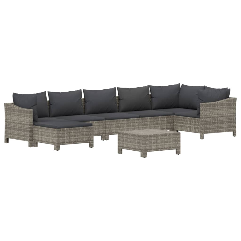 7-delige Loungeset met kussens poly rattan grijs