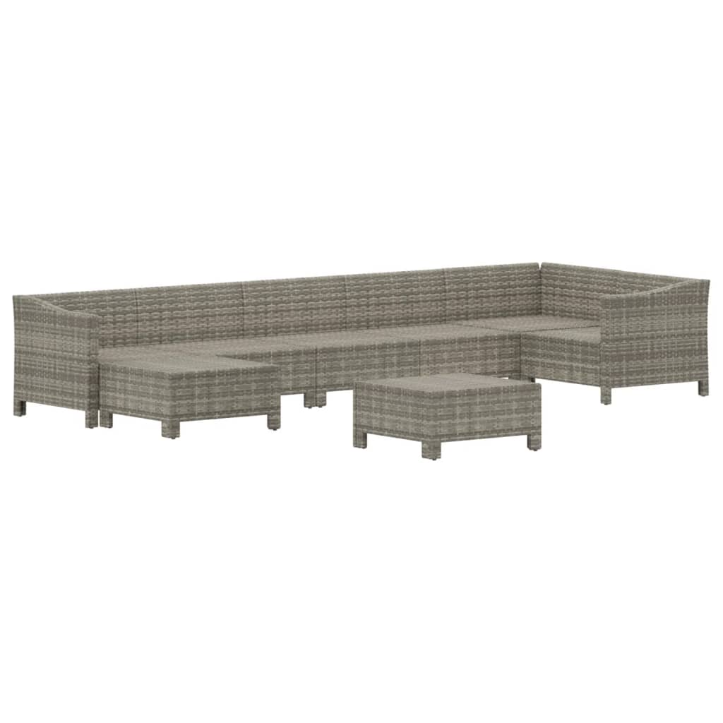 7-delige Loungeset met kussens poly rattan grijs