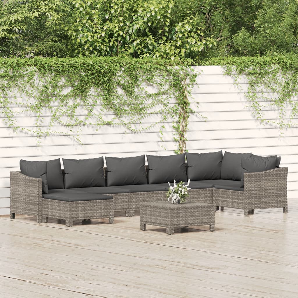 7-delige Loungeset met kussens poly rattan grijs