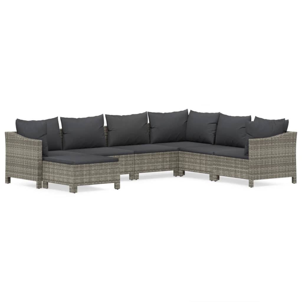 7-delige Loungeset met kussens poly rattan grijs