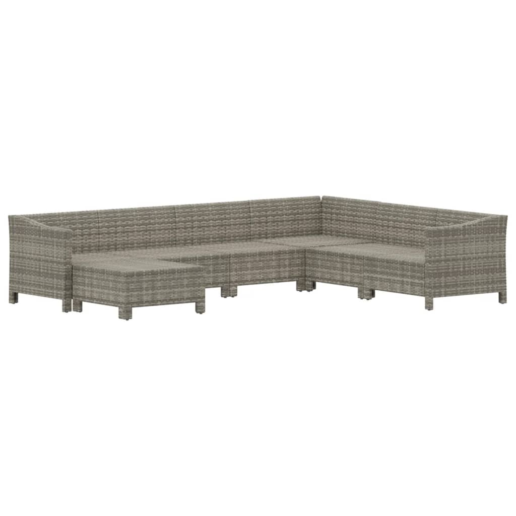 7-delige Loungeset met kussens poly rattan grijs