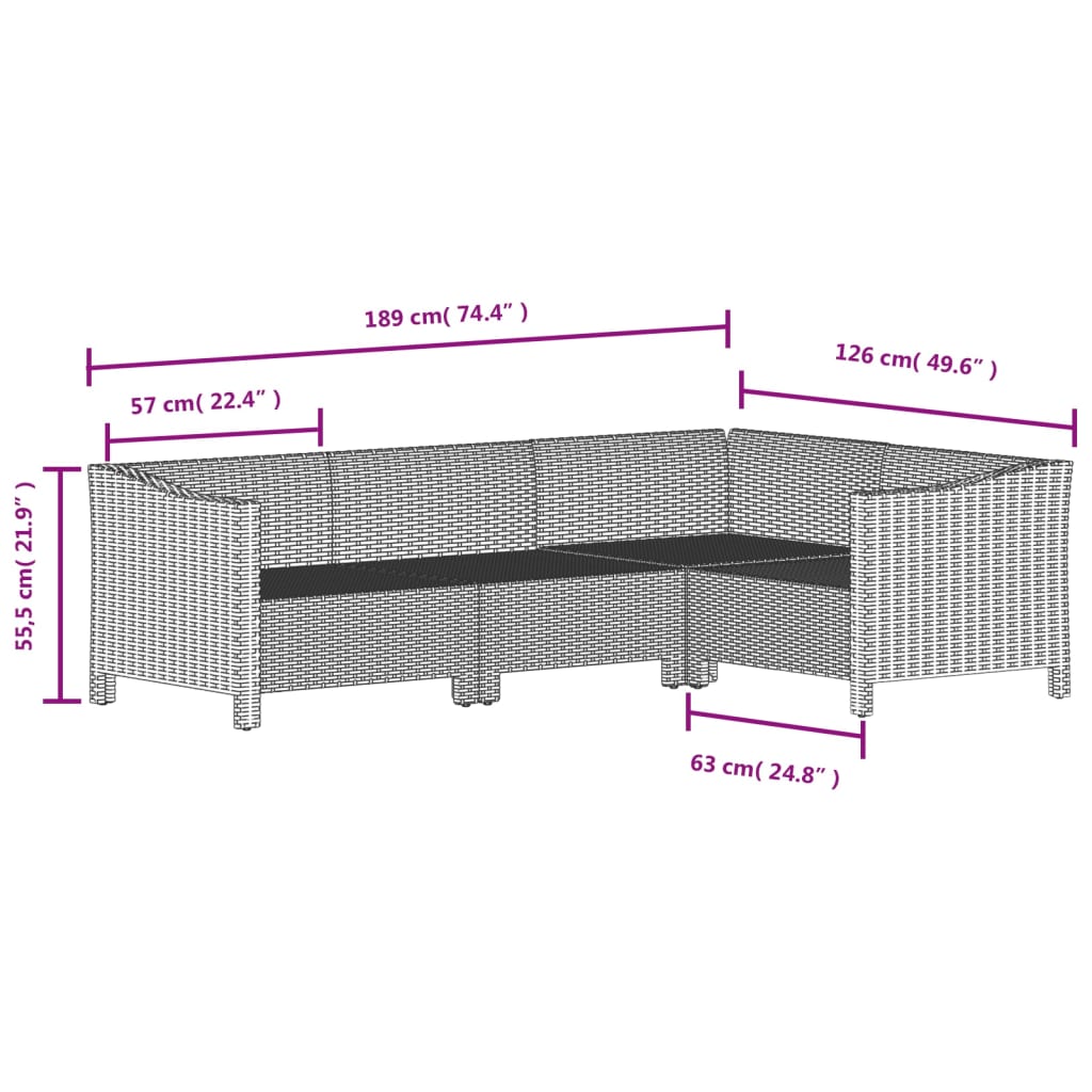 7-delige Loungeset met kussens poly rattan grijs