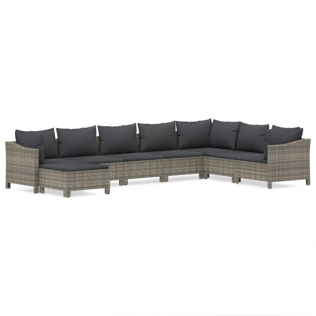 7-delige Loungeset met kussens poly rattan grijs