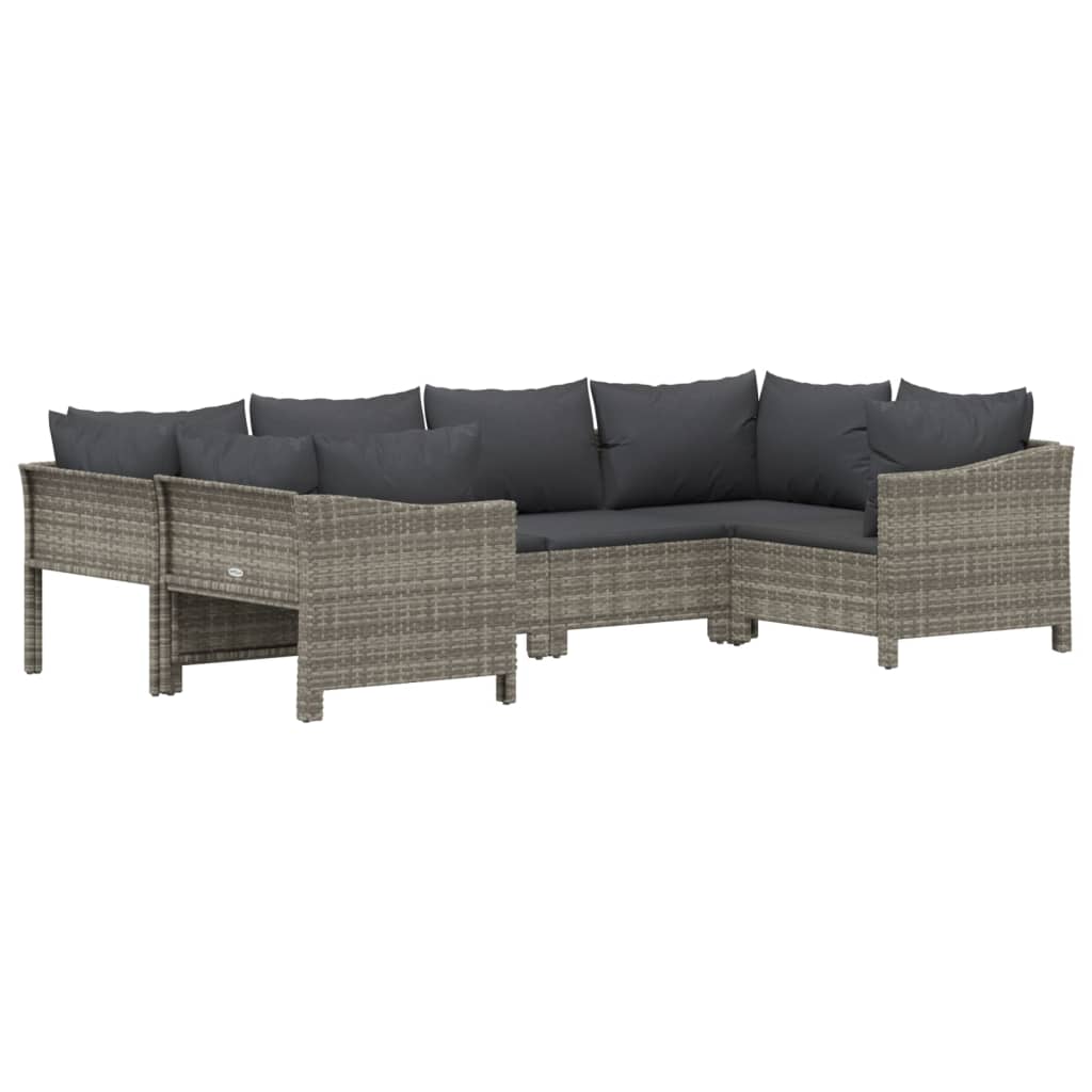 7-delige Loungeset met kussens poly rattan grijs