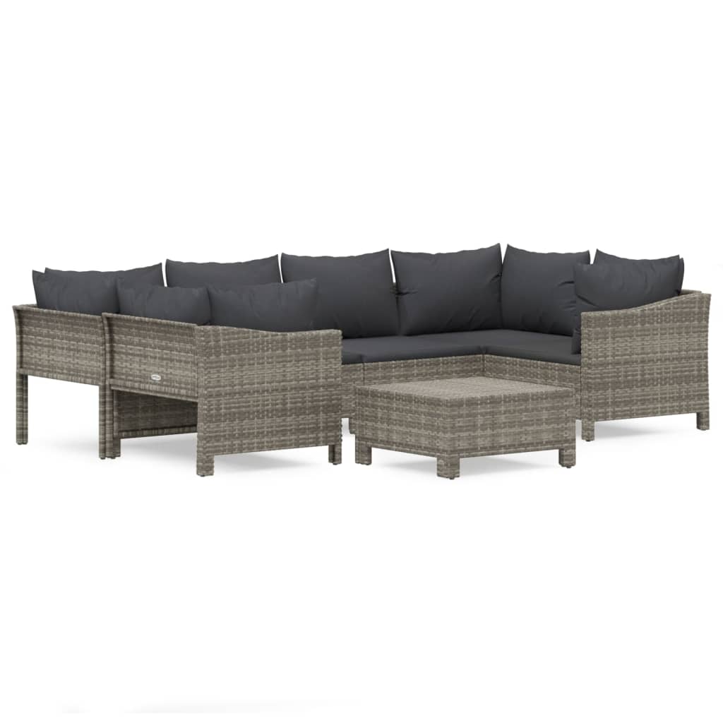 7-delige Loungeset met kussens poly rattan grijs