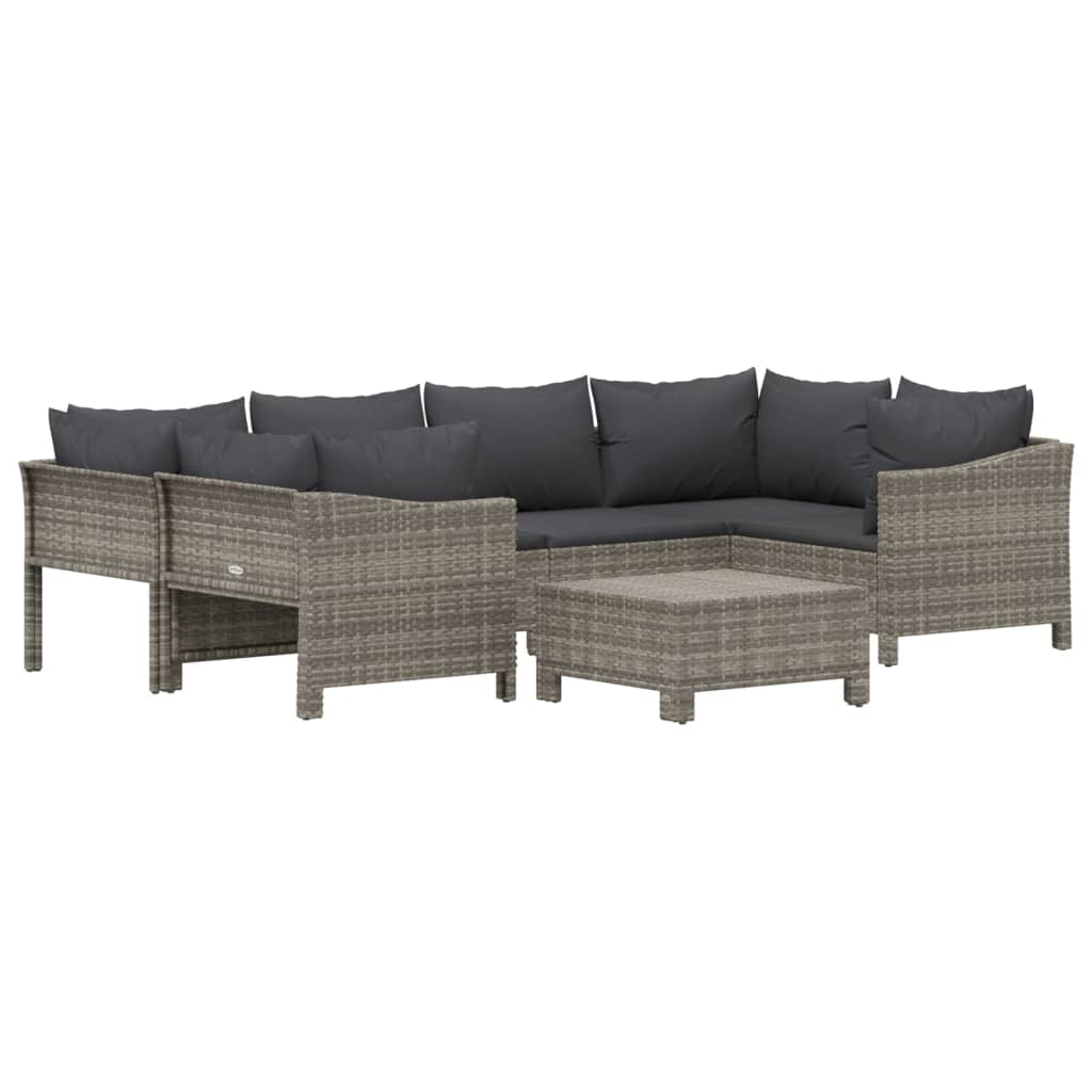 7-delige Loungeset met kussens poly rattan grijs