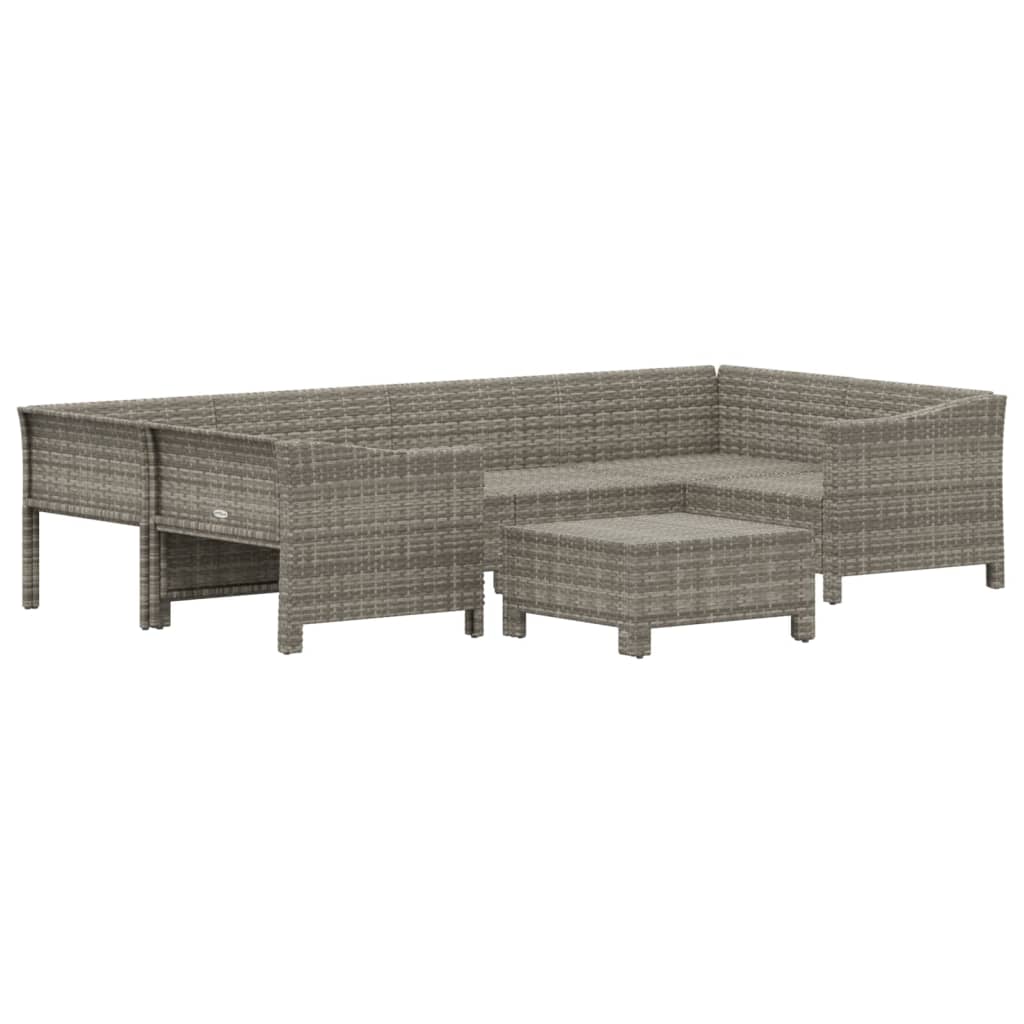 7-delige Loungeset met kussens poly rattan grijs