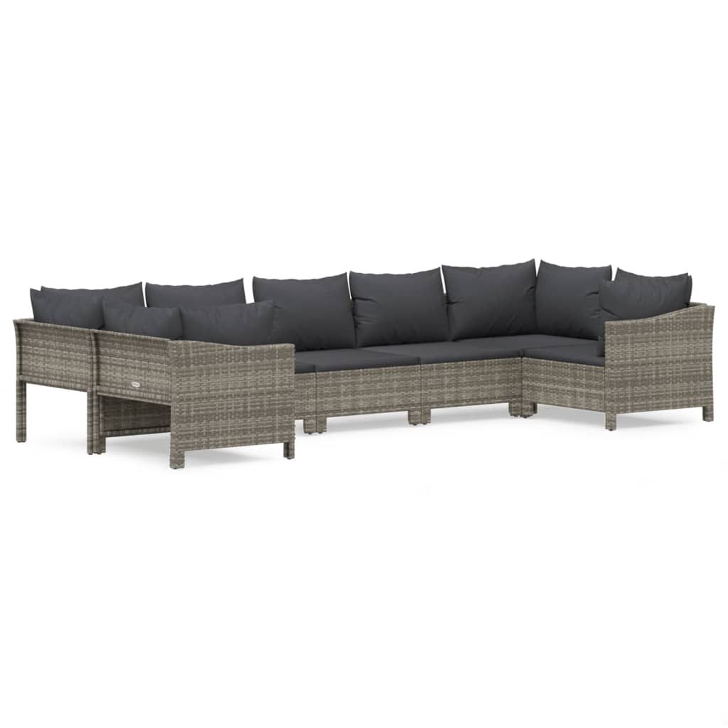 7-delige Loungeset met kussens poly rattan grijs