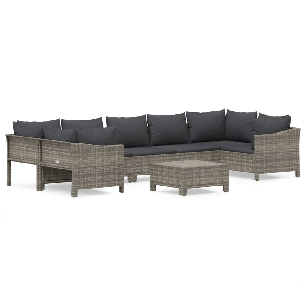 7-delige Loungeset met kussens poly rattan grijs