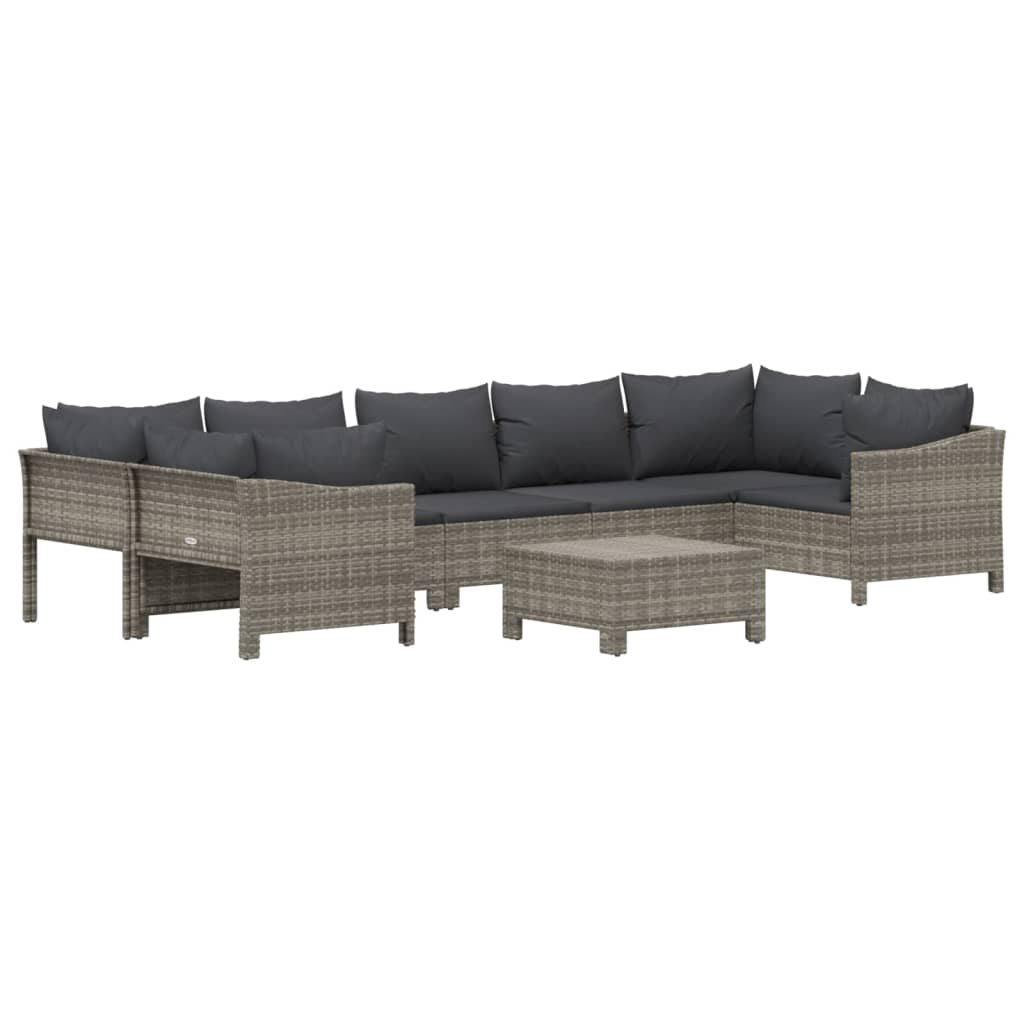 7-delige Loungeset met kussens poly rattan grijs