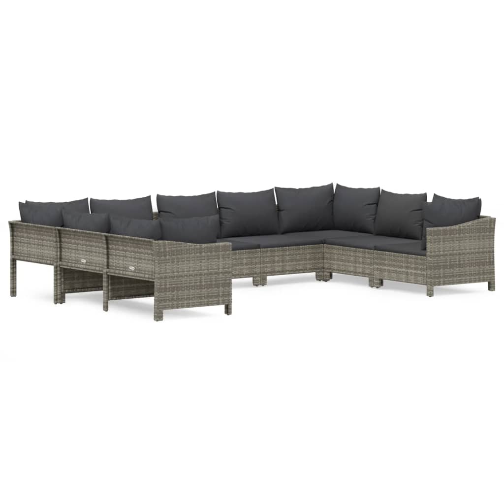 11-delige Loungeset met kussens poly rattan grijs