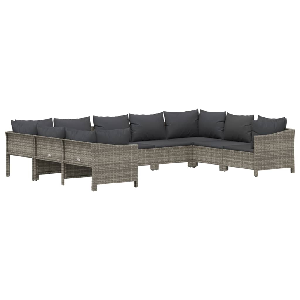 11-delige Loungeset met kussens poly rattan grijs