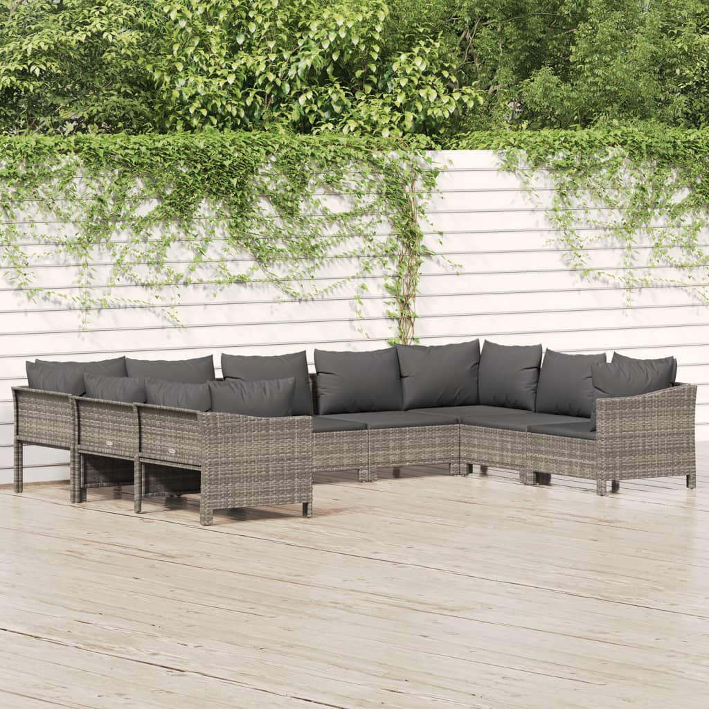 11-delige Loungeset met kussens poly rattan grijs