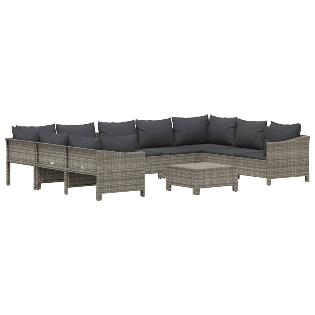 11-delige Loungeset met kussens poly rattan grijs