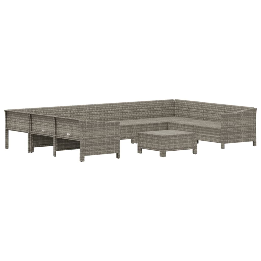 11-delige Loungeset met kussens poly rattan grijs