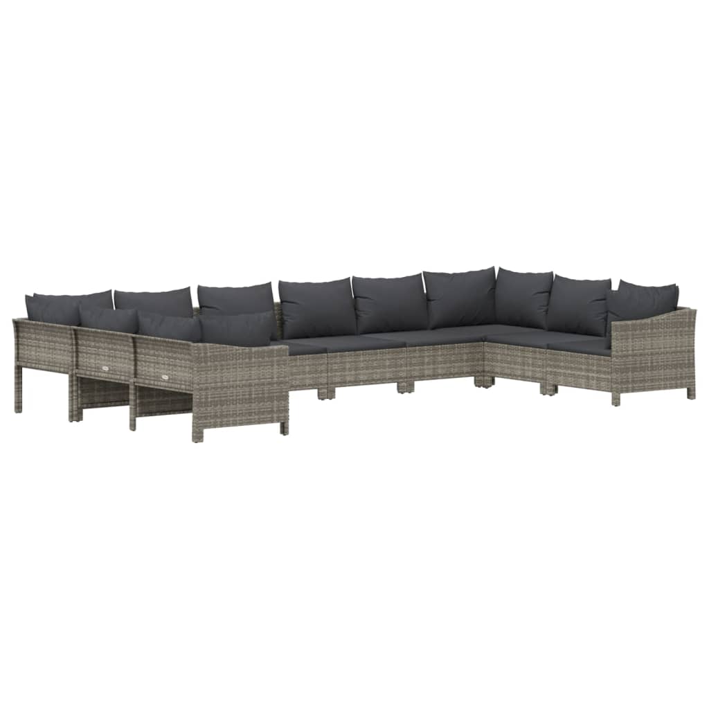 11-delige Loungeset met kussens poly rattan grijs