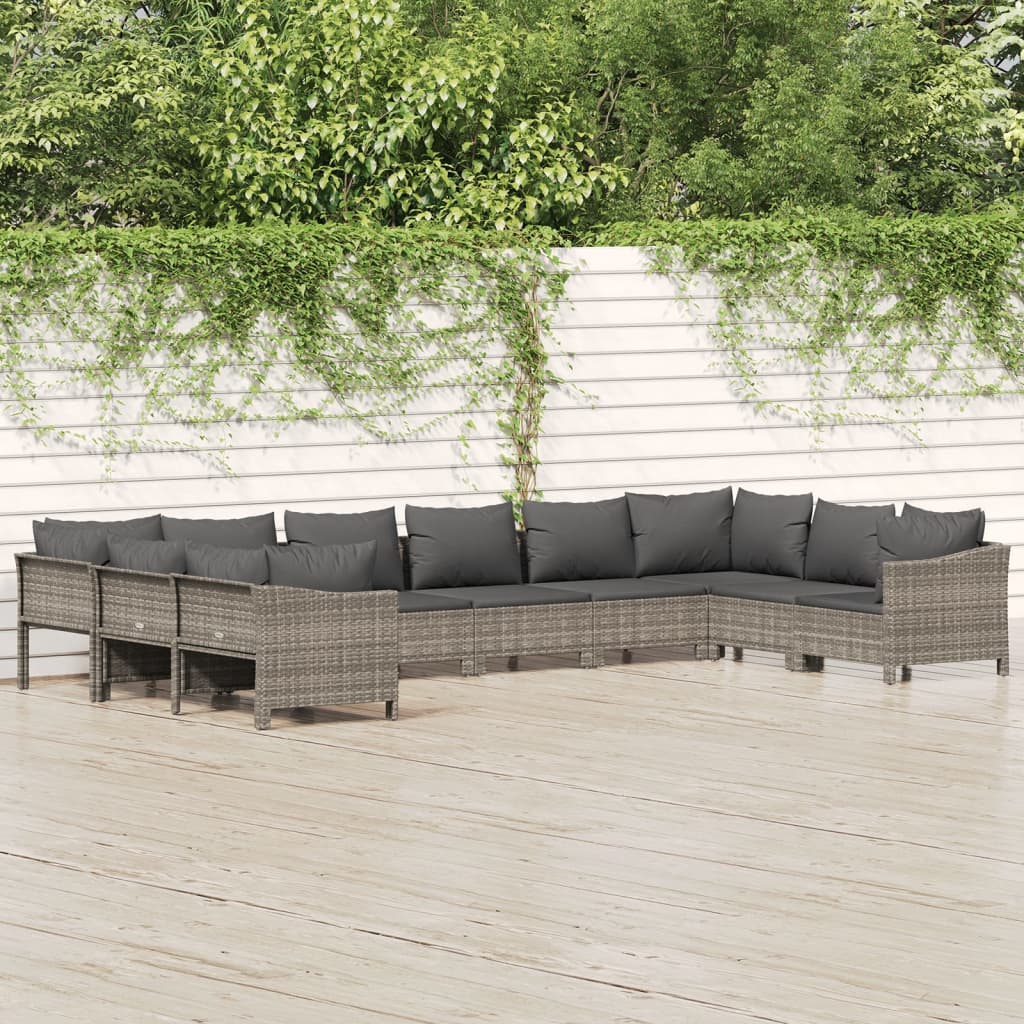 11-delige Loungeset met kussens poly rattan grijs