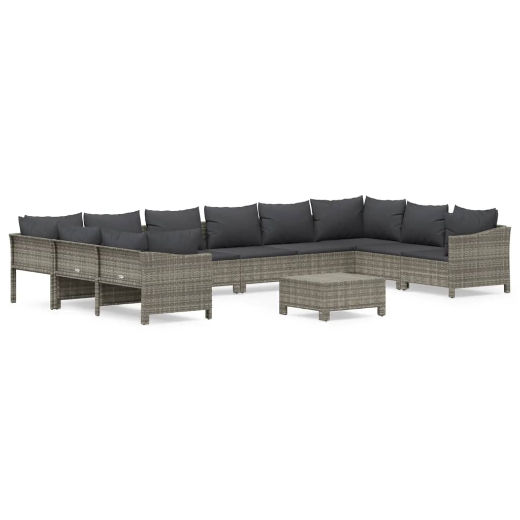 11-delige Loungeset met kussens poly rattan grijs