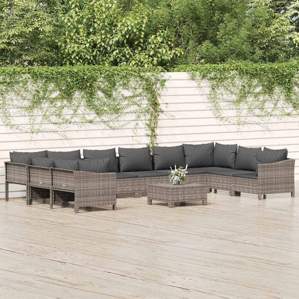 11-delige Loungeset met kussens poly rattan grijs