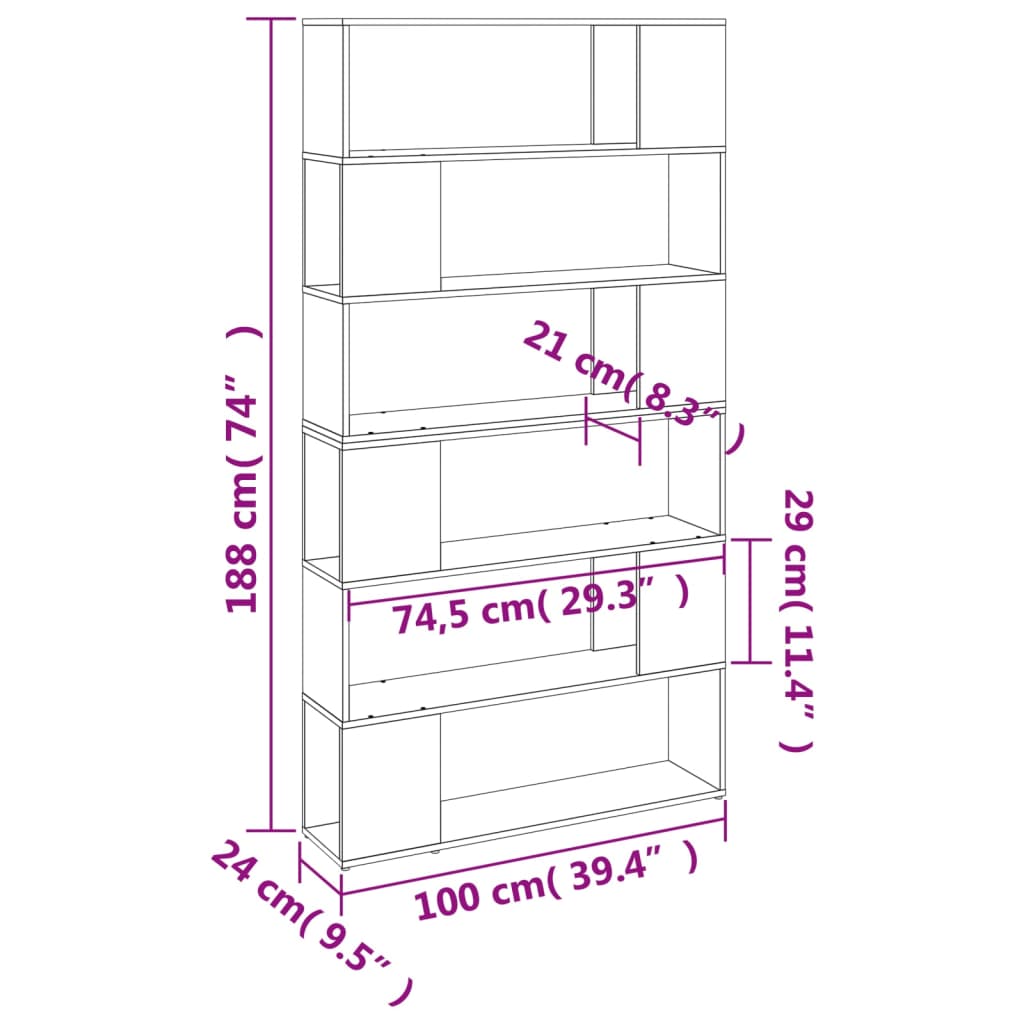 Boekenkast/kamerscherm 100x24x188 cm eikenkleurig