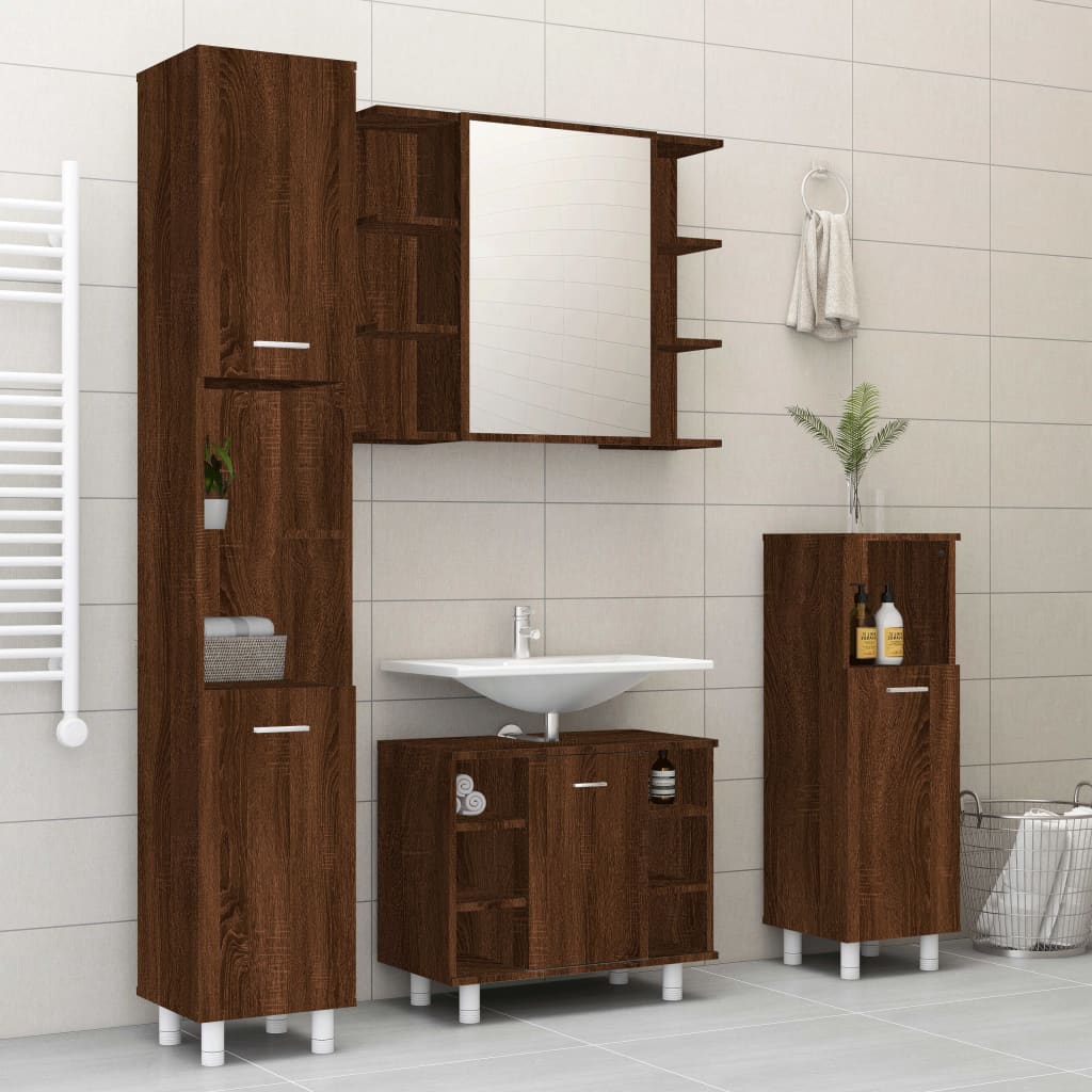 Ensemble de meubles de salle de bain 4 pièces en bois fini, couleur chêne brun