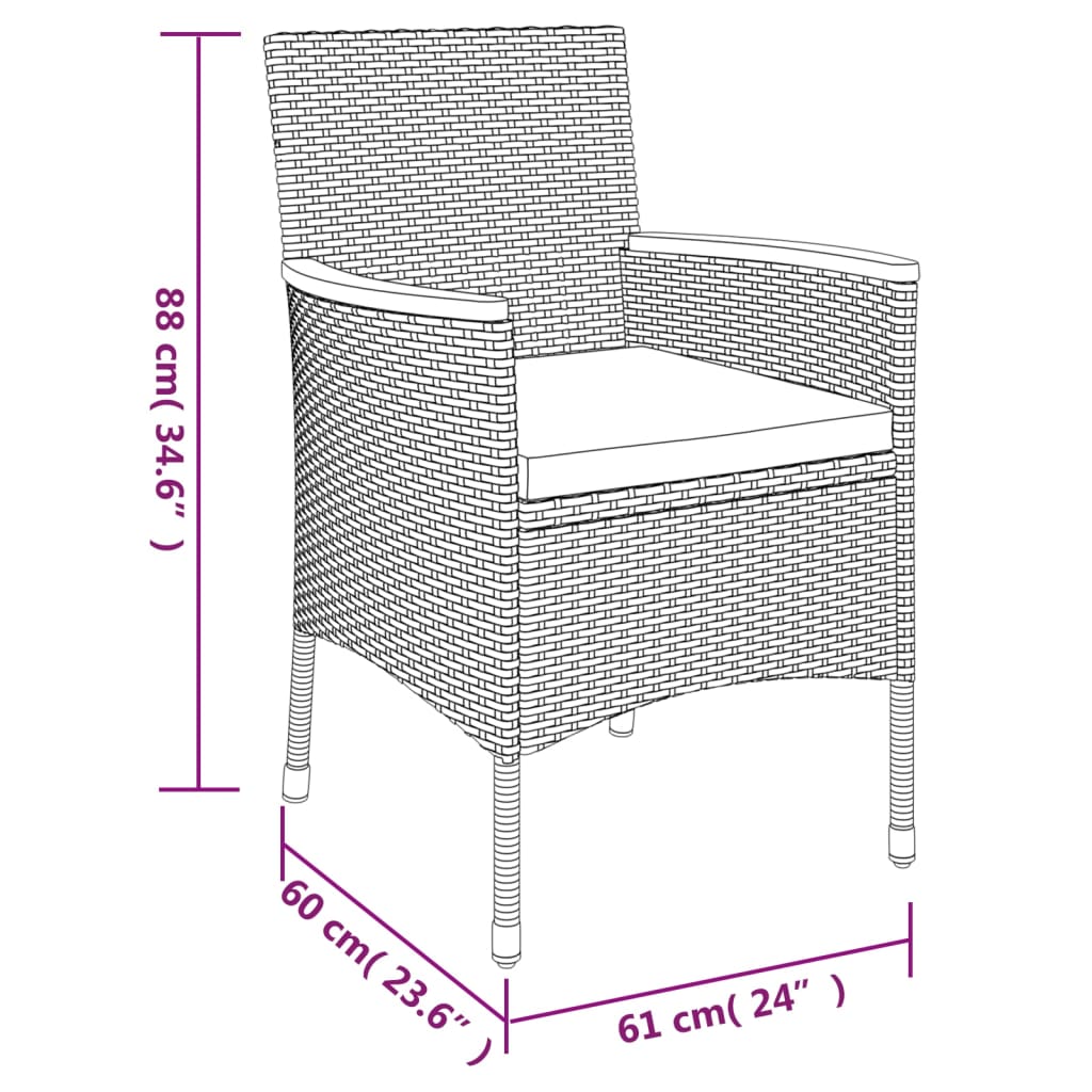 5-delige Tuinset met kussens poly rattan grijs