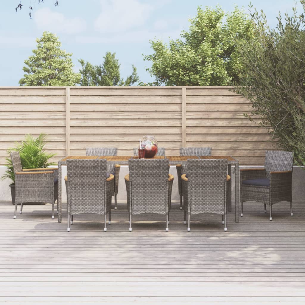 5-delige Tuinset met kussens poly rattan grijs